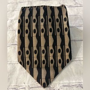 LONGCHAMP PARIS MENS ABSTRACT BLACK/TAN ELEGANT CHIC TIMELESS TIE